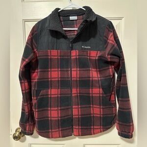 Columbia Women's Lodge Jacket Size M Full Zip Sherpa Fleece Buffalo Check